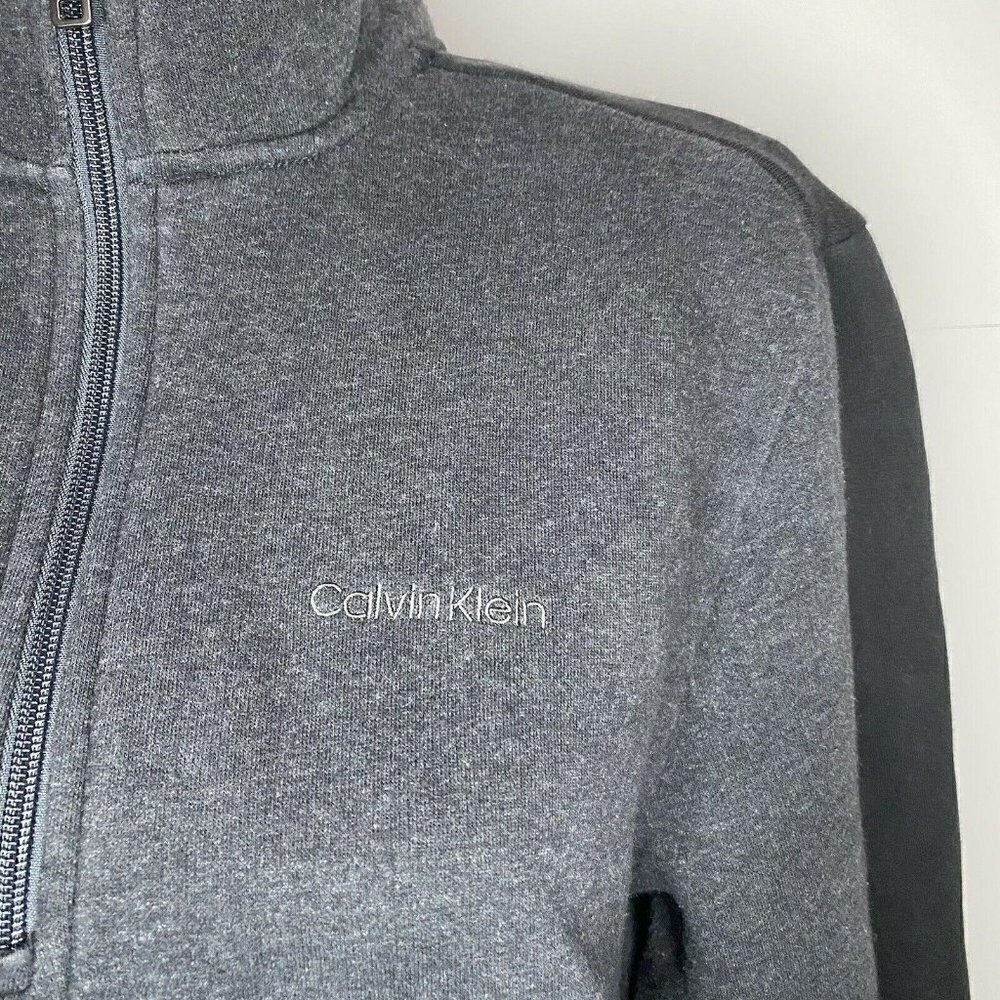 Calvin Klein Medium Black Gray 1/4 Zip Sweatshirt Pullover Spell-out Sleeve - Picture 3 of 7